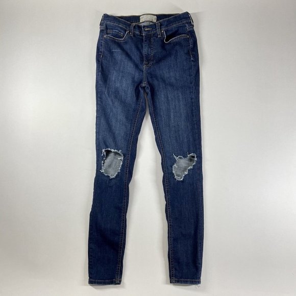 Free People Women's 26 Skinny Jeans Blue Dark Wash Distressed 61855-16515125 - Picture 2 of 11